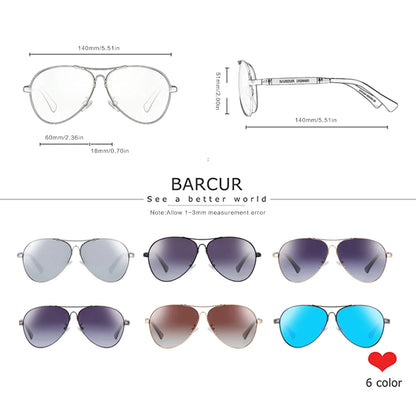 BARCUR Titanium Alloy Polarized Sunglasses – Pilot Gradient Mirror Shades for Men & Women