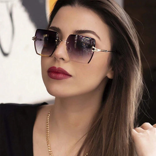 2026 Oversized Rimless Sunglasses for Women – Luxury Vintage Sexy Summer Style