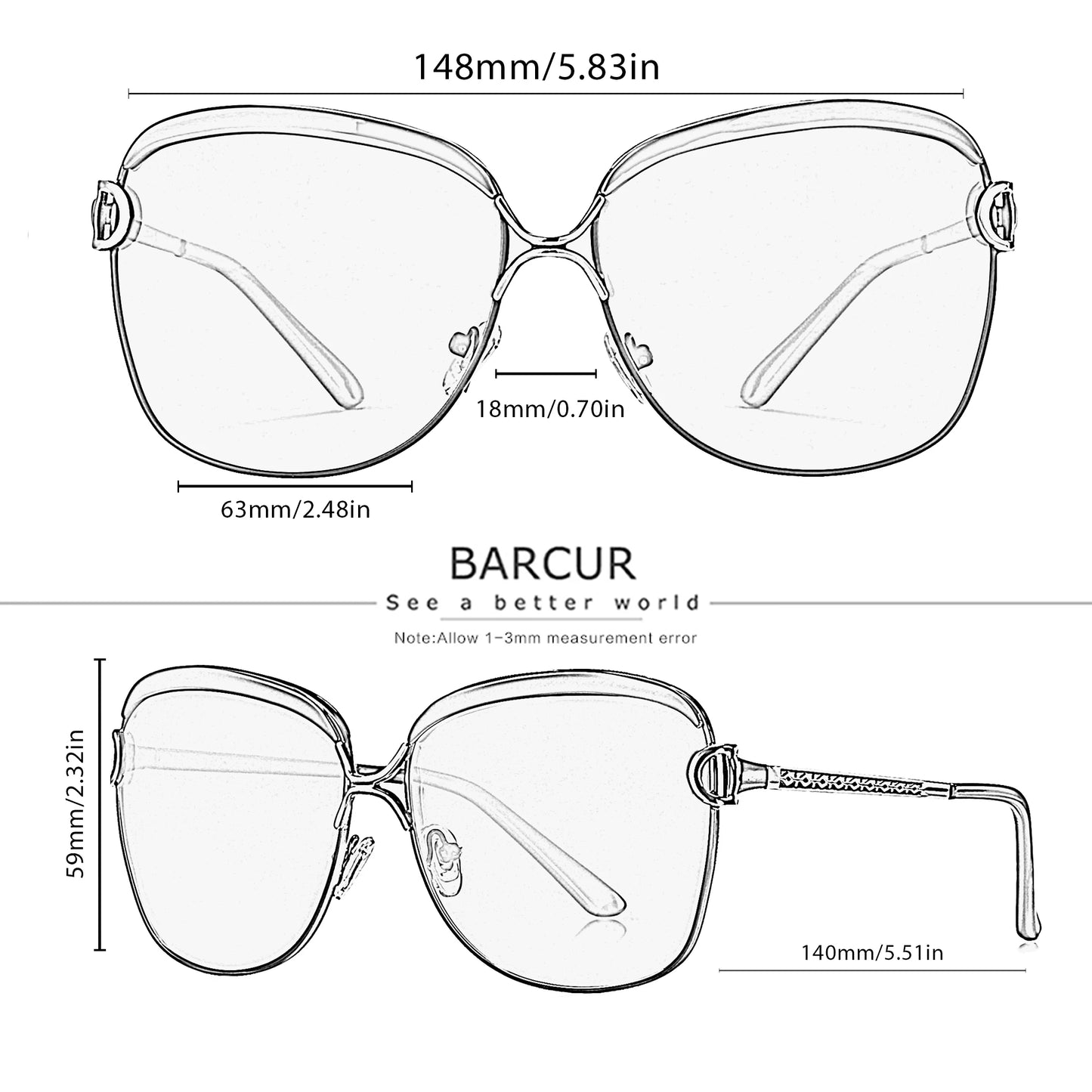 BARCUR Polarized Ladies Sunglasses – Round Gradient Lens Luxury Square Eyewear